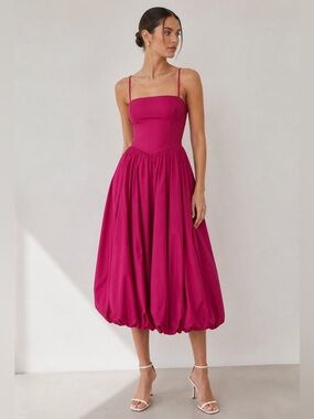 Abercrombie & Fitch Pink Bubble Hem Midi Dress Strappy Corset Bodice SP New NWT
